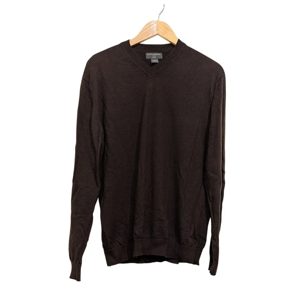 Banana Republic Sweater Brown Merino Wool V-Neck Knit 247270-03 - Large